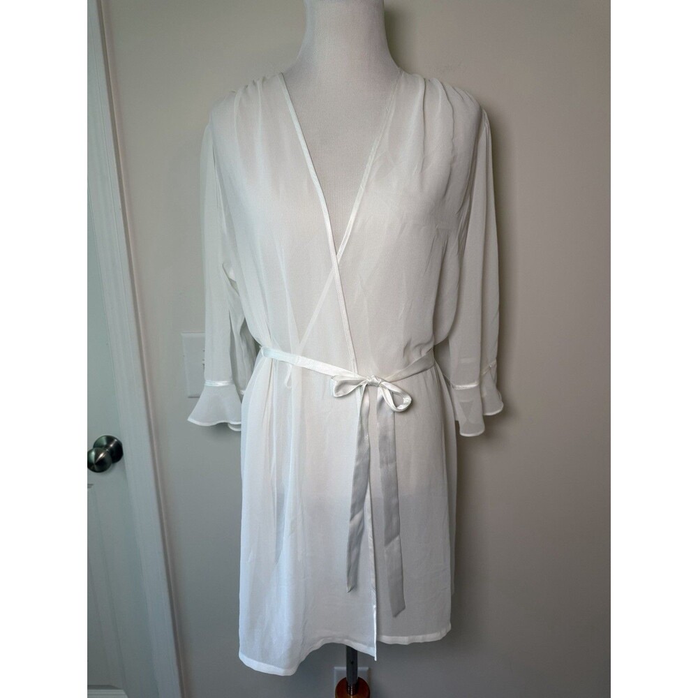 Vintage Oscar de la Renta Pink Label Sheer White Wrap Robe Bell Sleeve M